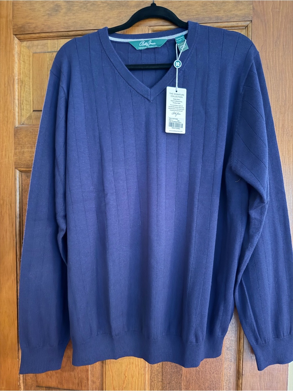 Bobby Jones Signature Collection Men L Merino Wool V Neck Sweater Navy NWT